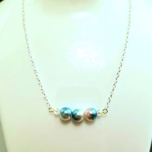 3 Pearl Necklace, Sterling Silver Aura Pearl Trilogy Necklace, 2 Styles